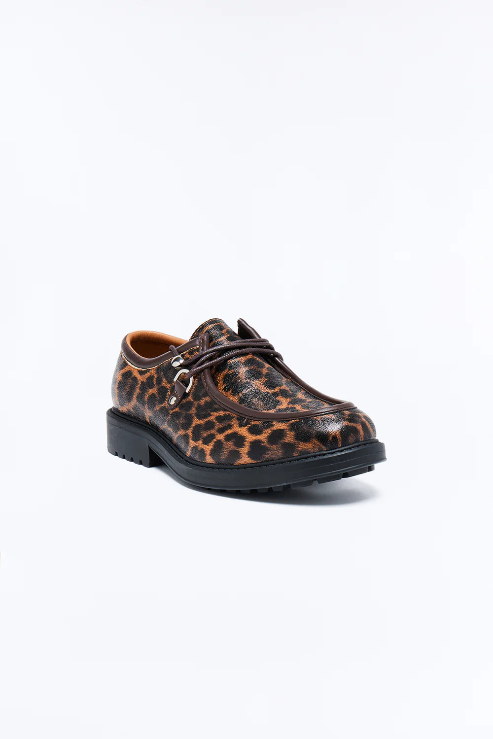Fashion novaMEN-Leopard Print Lug Sole Lace Up Shoe - Brown/combo