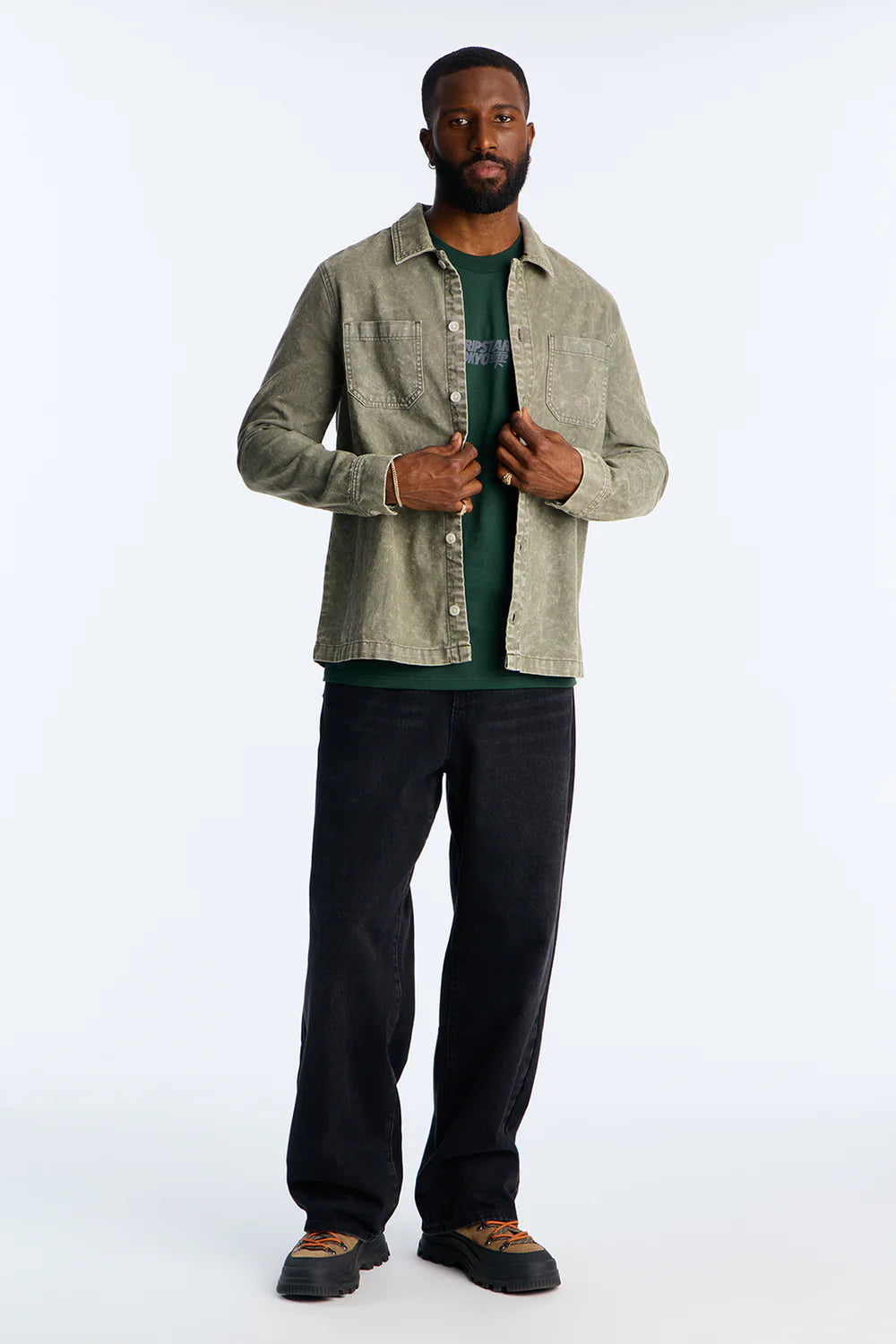 Fashion novaMEN- Washed Button Up Shirt - Green