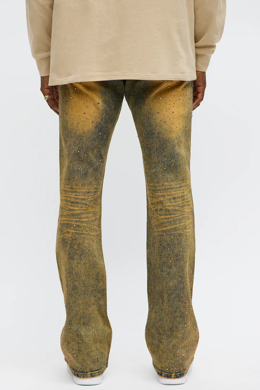 Fashion novaMEN-Stacked Skinny Flare Jeweled Jeans - Vintage Wash