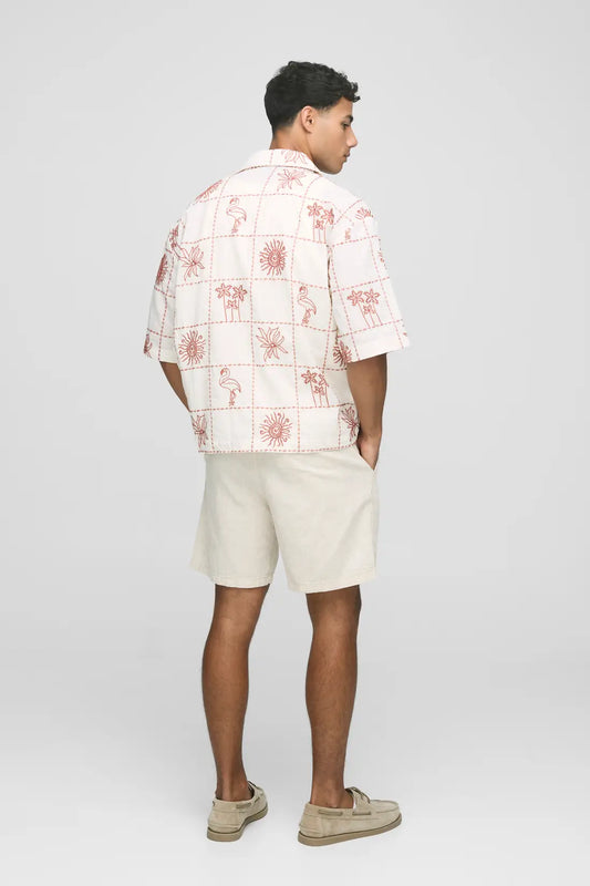 boohooMAN-Oversized Half Sleeve Conversational Embroidered Shirt