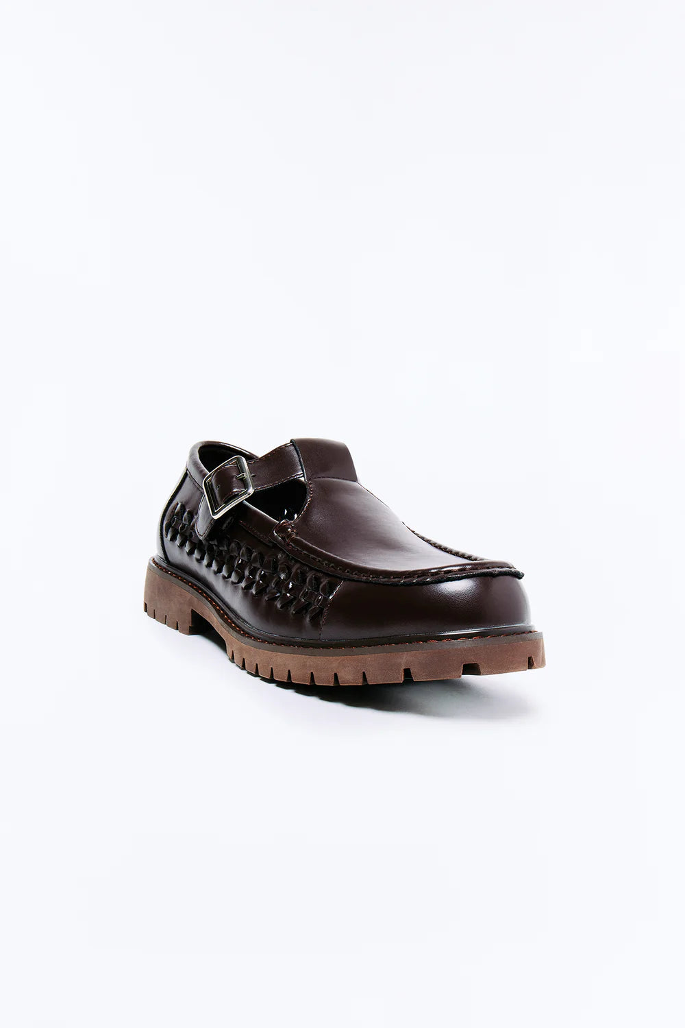 Fashion novaMEN-Chunky Woven Side Panel Mary Jane Shoes - Brown