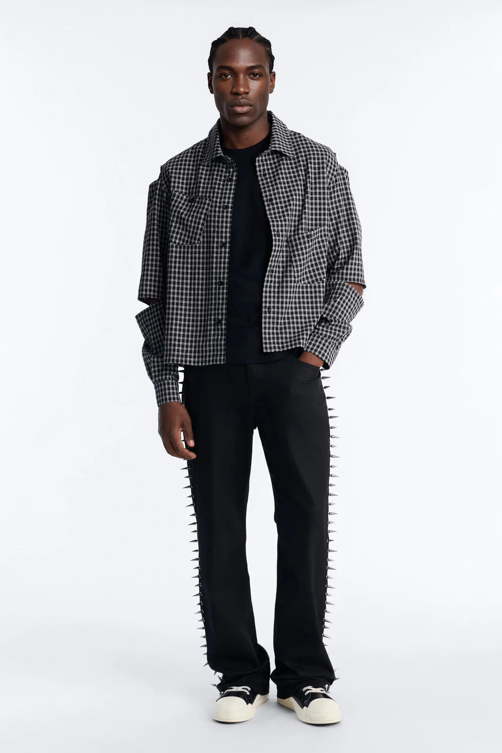 Fashion novaMEN-Railcut Plaid Button Up Shirt - Black