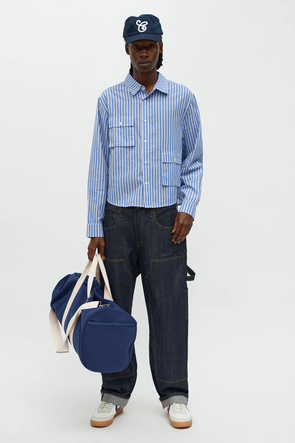 Fashion novaMEN- Cropped Cargo Pocket Long Sleeve Button Up Shirt