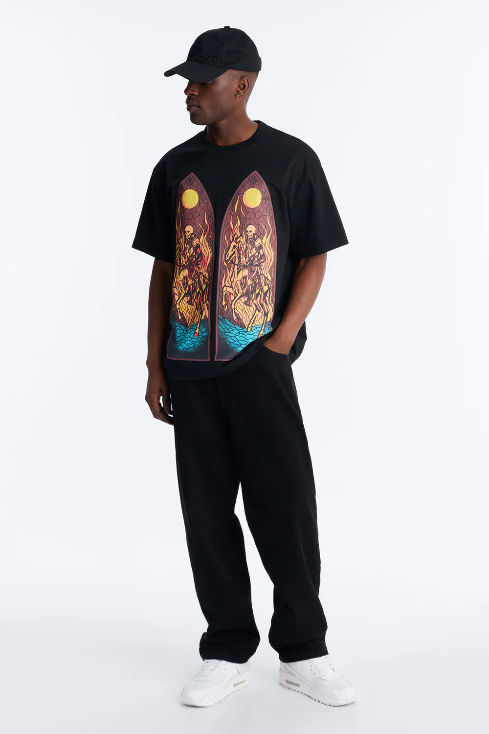 Fashion novaMEN-Skeleton Horsemen Oversized Short Sleeve Tee - Black
