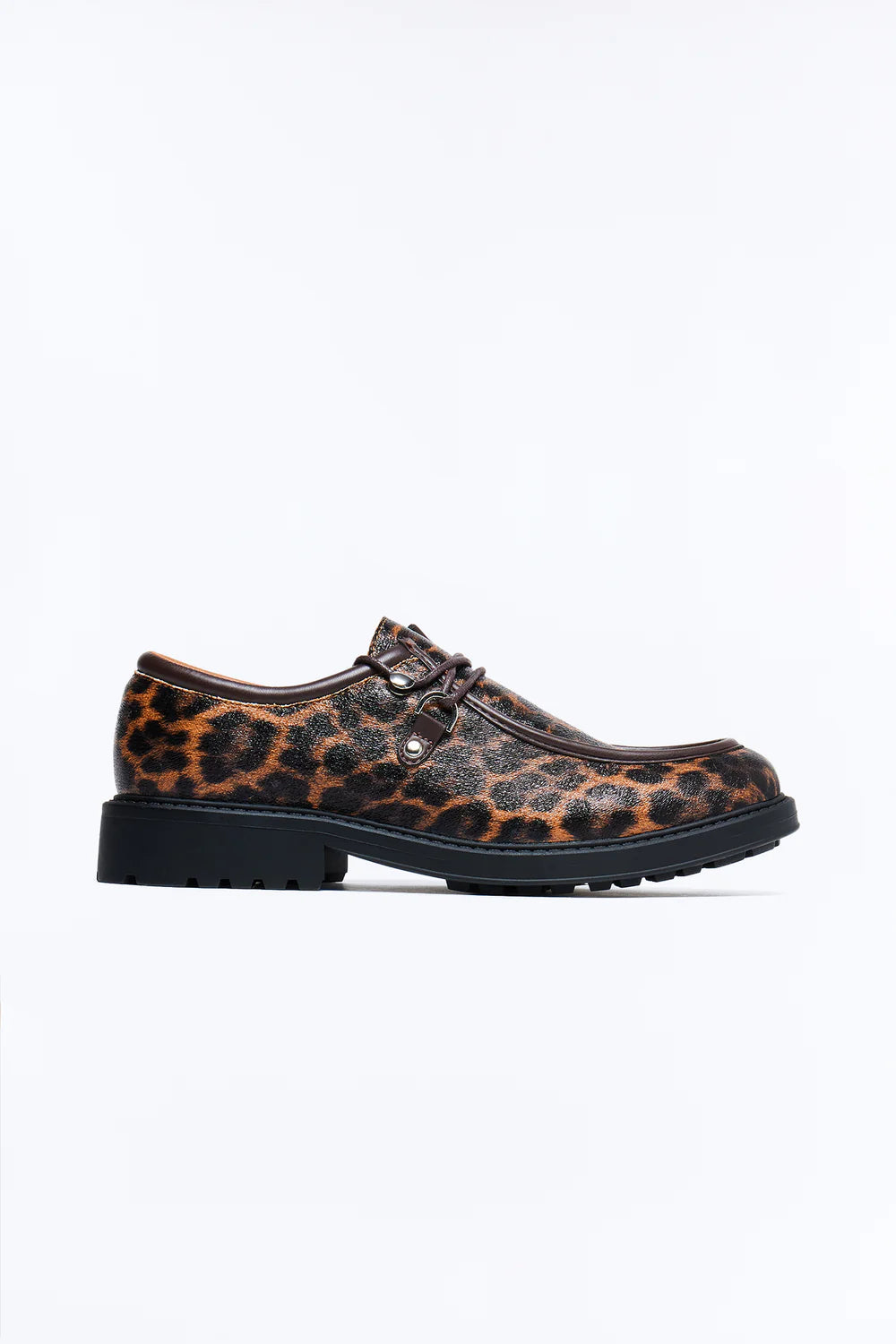 Fashion novaMEN-Leopard Print Lug Sole Lace Up Shoe - Brown/combo