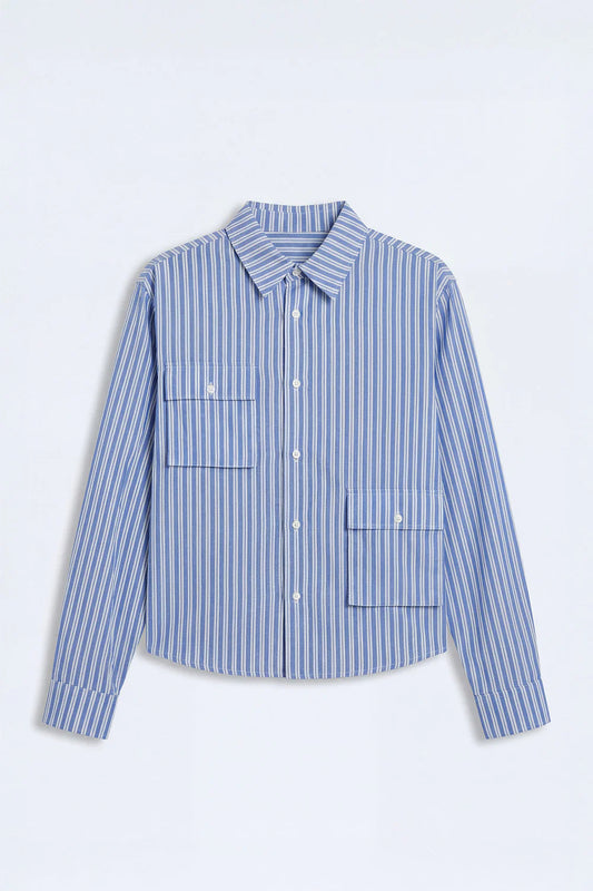 Fashion novaMEN- Cropped Cargo Pocket Long Sleeve Button Up Shirt