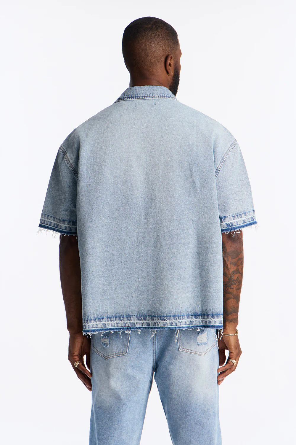 Fashion novaMEN-Relaxed cropped denim shirt