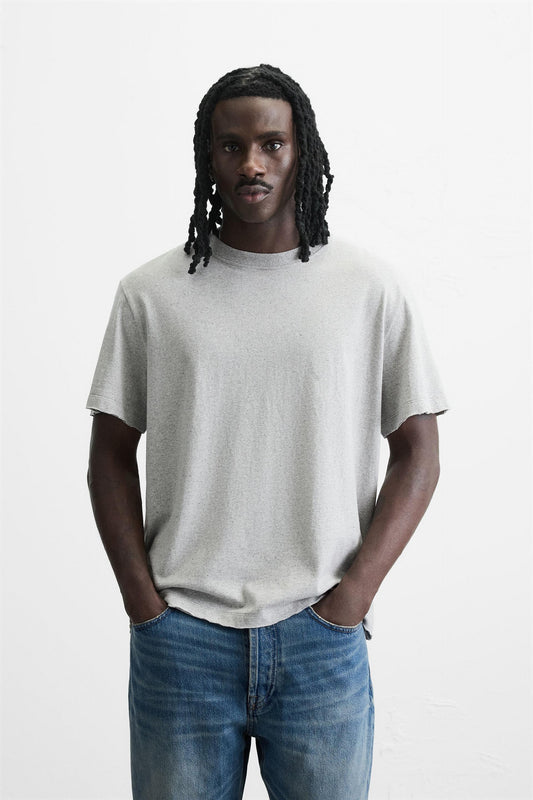 Zara Irregular-Texture T-Shirt – Grey Marl