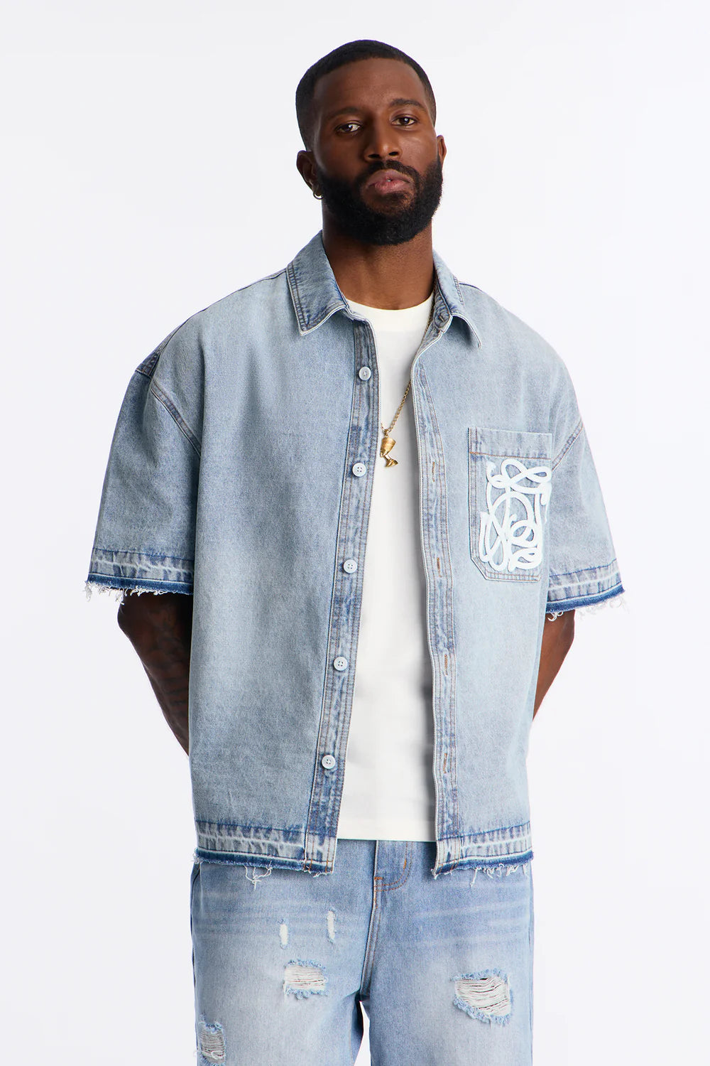 Fashion novaMEN-Relaxed cropped denim shirt