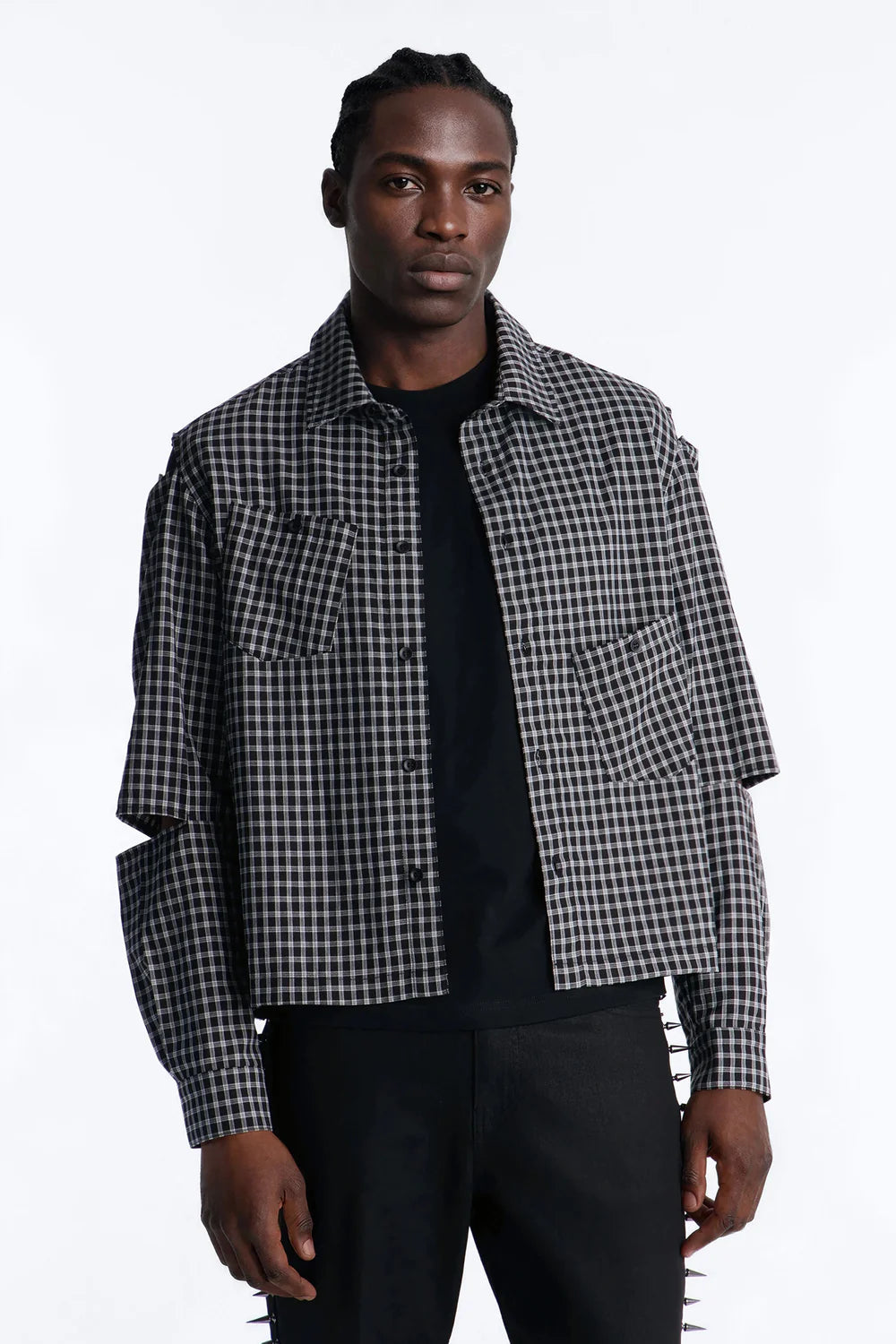 Fashion novaMEN-Railcut Plaid Button Up Shirt - Black