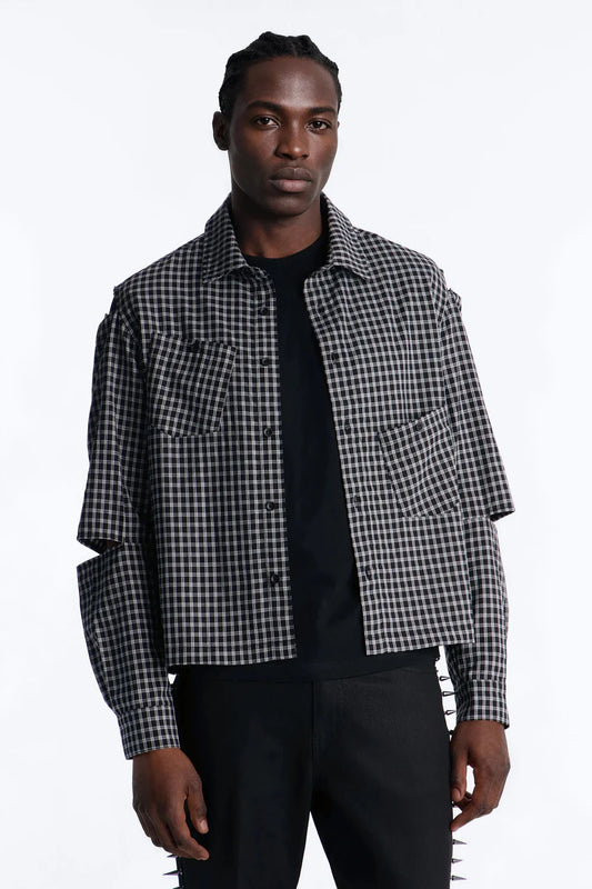 Fashion novaMEN-Railcut Plaid Button Up Shirt - Black