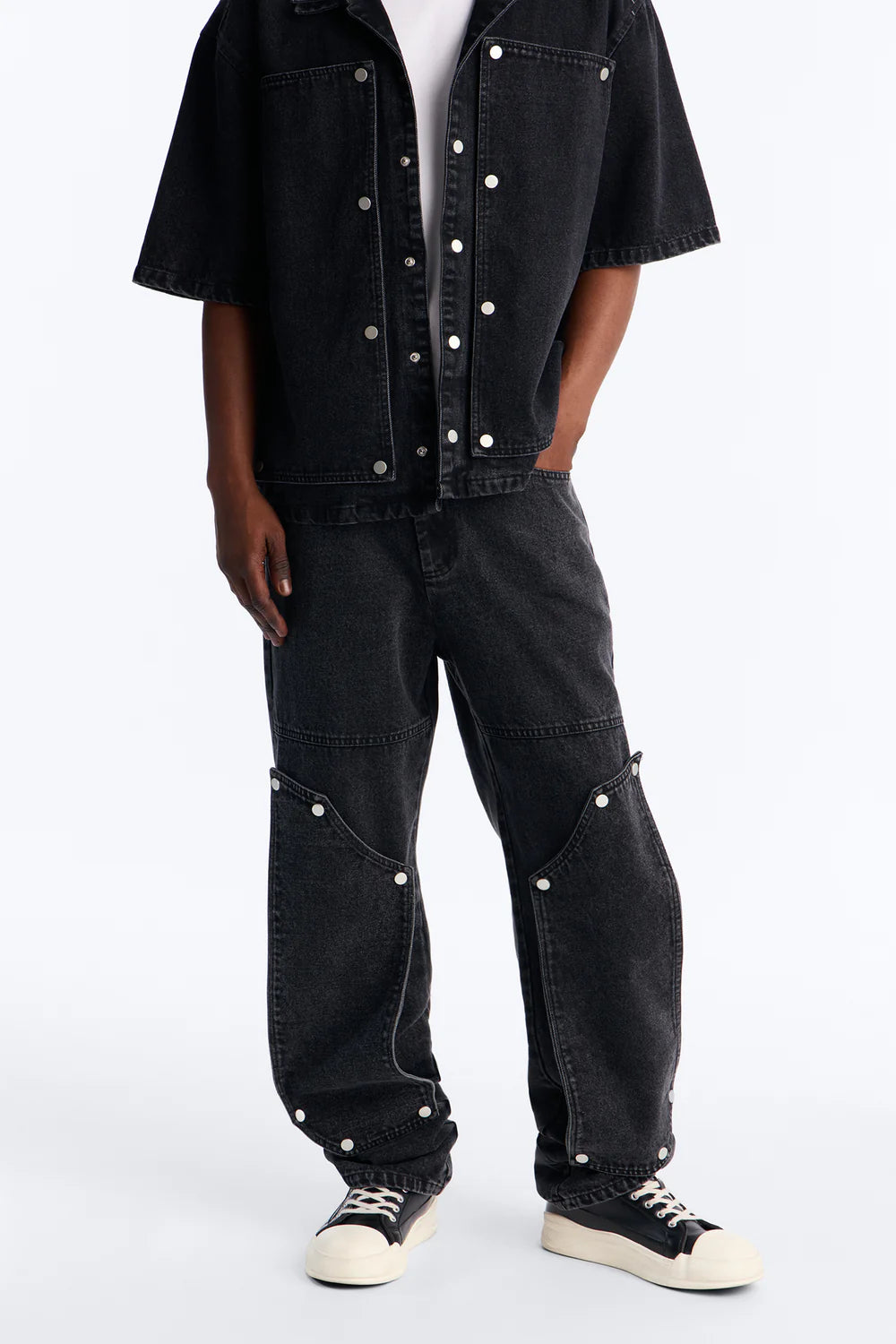 Fashion novaMEN-Straight Utility Snap Panel Jean - Black Wash