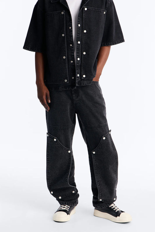 Fashion novaMEN-Straight Utility Snap Panel Jean - Black Wash