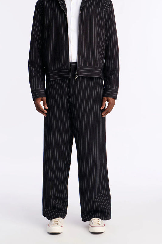 Fashion novaMEN-Wide Leg Straight Striped Trouser - Black