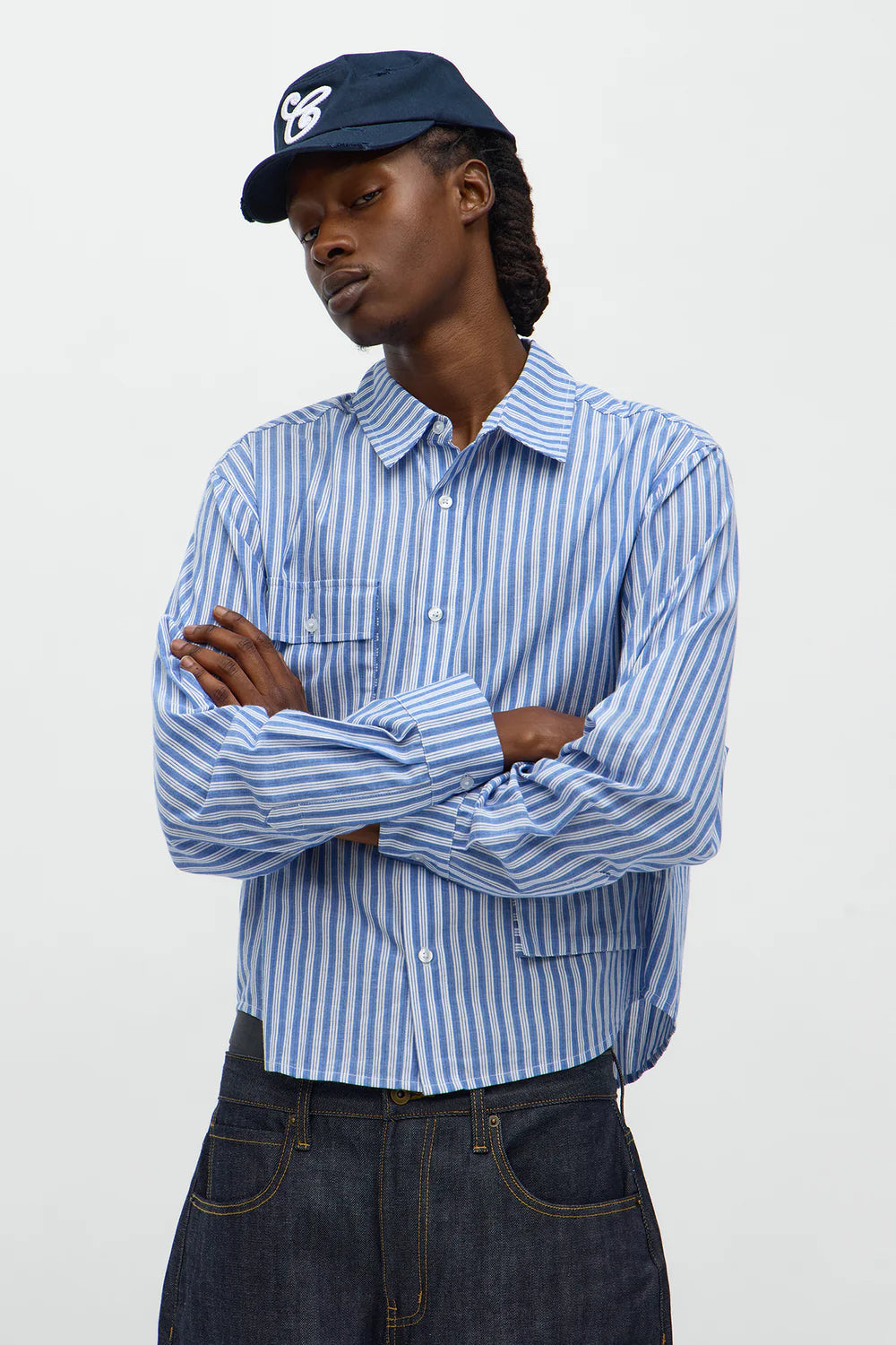 Fashion novaMEN- Cropped Cargo Pocket Long Sleeve Button Up Shirt