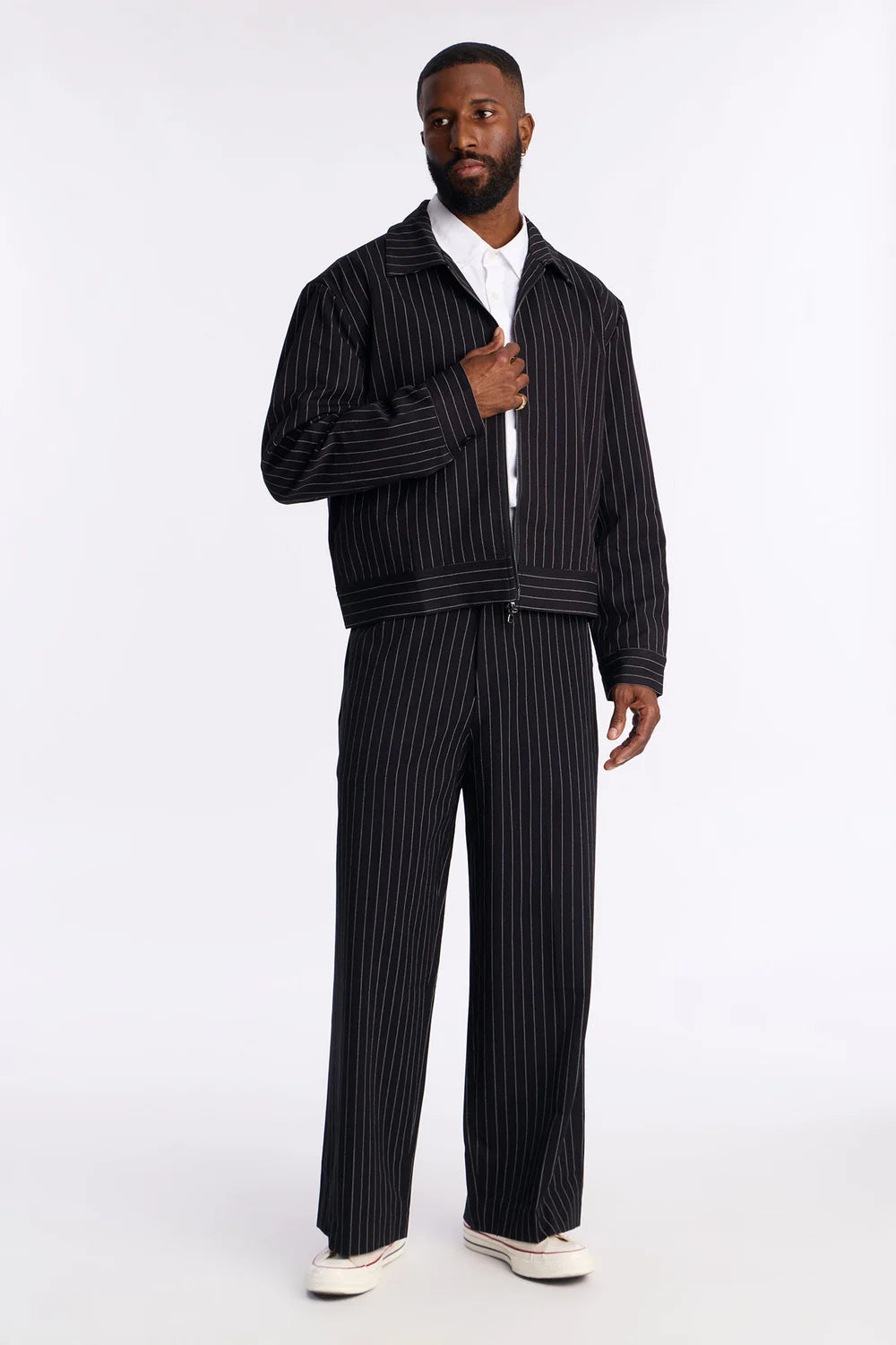 Fashion novaMEN-Wide Leg Straight Striped Trouser - Black