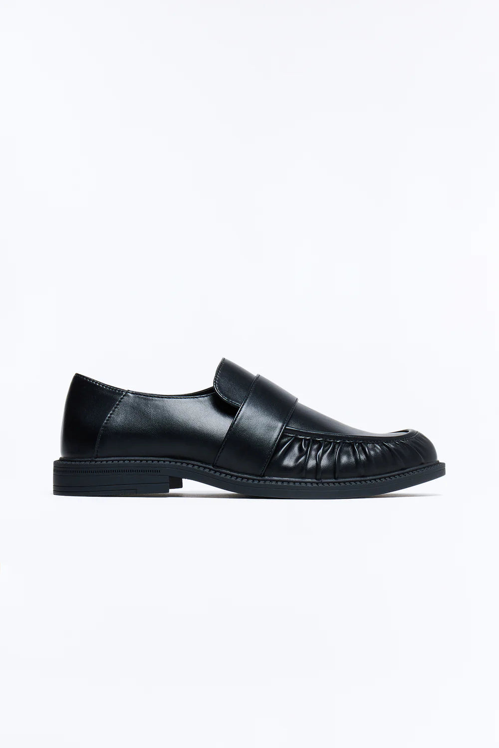 Fashion novaMEN -Ruched Toe Faux Leather Slip On Loafer - Black