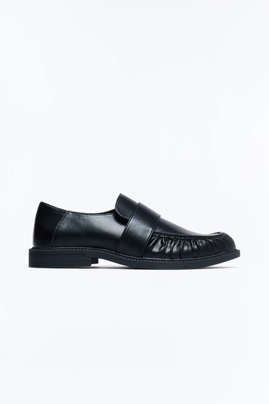 Fashion novaMEN -Ruched Toe Faux Leather Slip On Loafer - Black