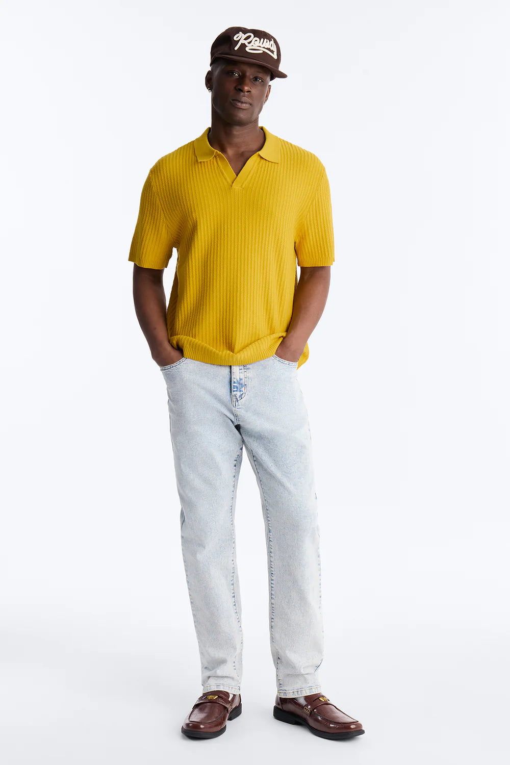 Fashion novaMEN-Knit Short Sleeve Shirt - Mustard