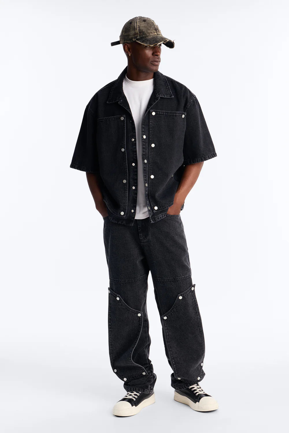 Fashion novaMEN-Straight Utility Snap Panel Jean - Black Wash