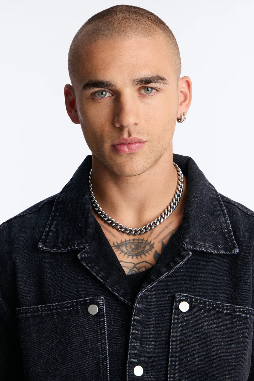 Fashion novaMEN-Boxy Utility Snap Panel Button Up Shirt - Black Wash