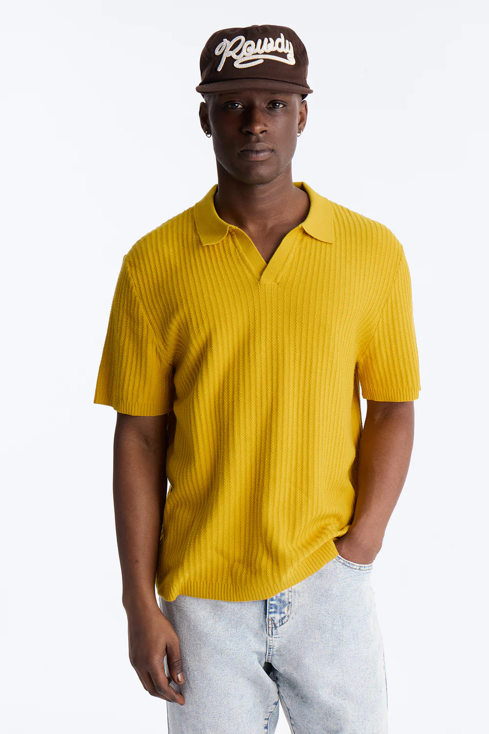 Fashion novaMEN-Knit Short Sleeve Shirt - Mustard