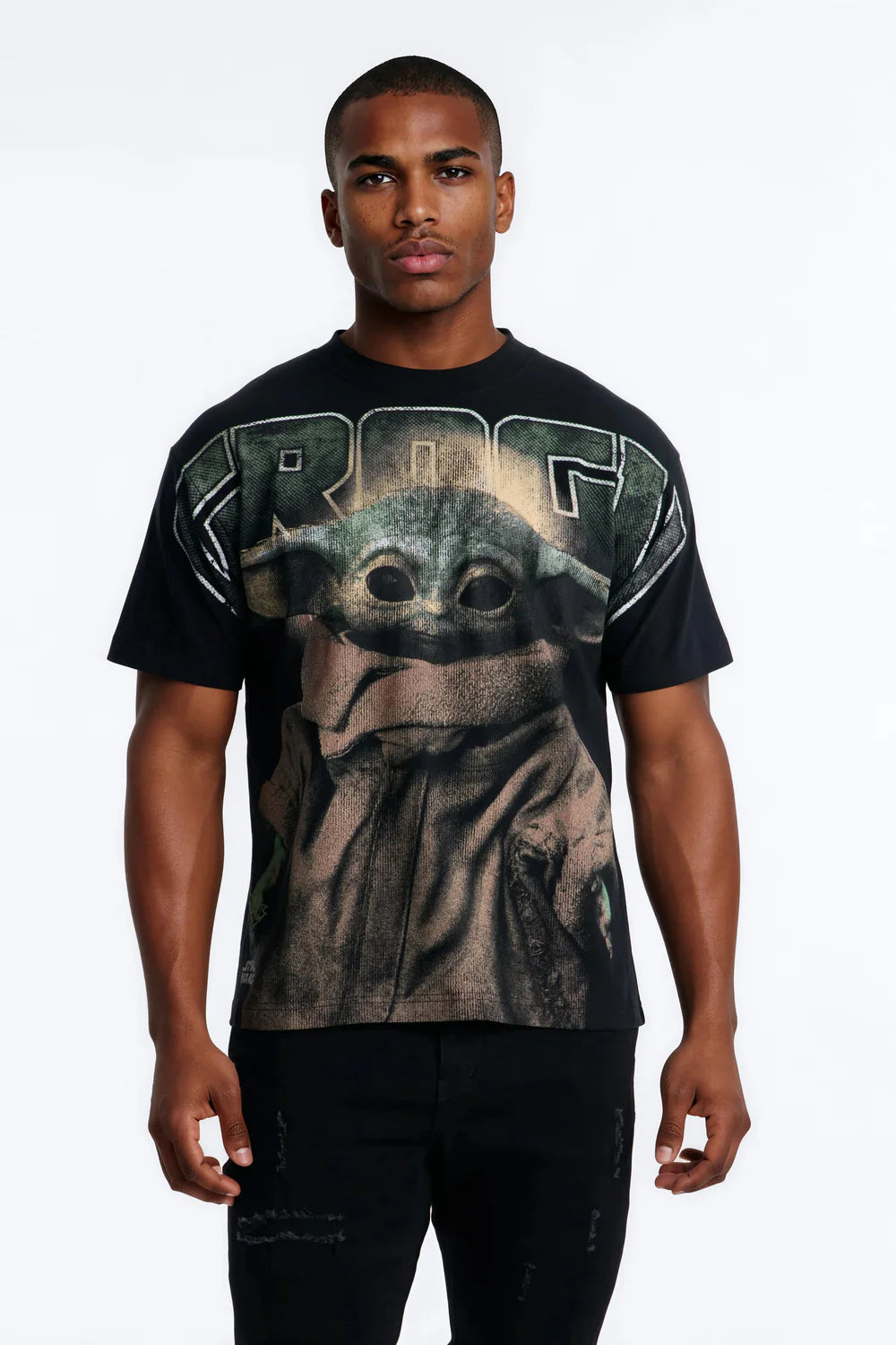 Fashion novaMEN-Star Wars Mandalorian Grogu Heavy Weight Boxy Short Sleeve Tee - Black