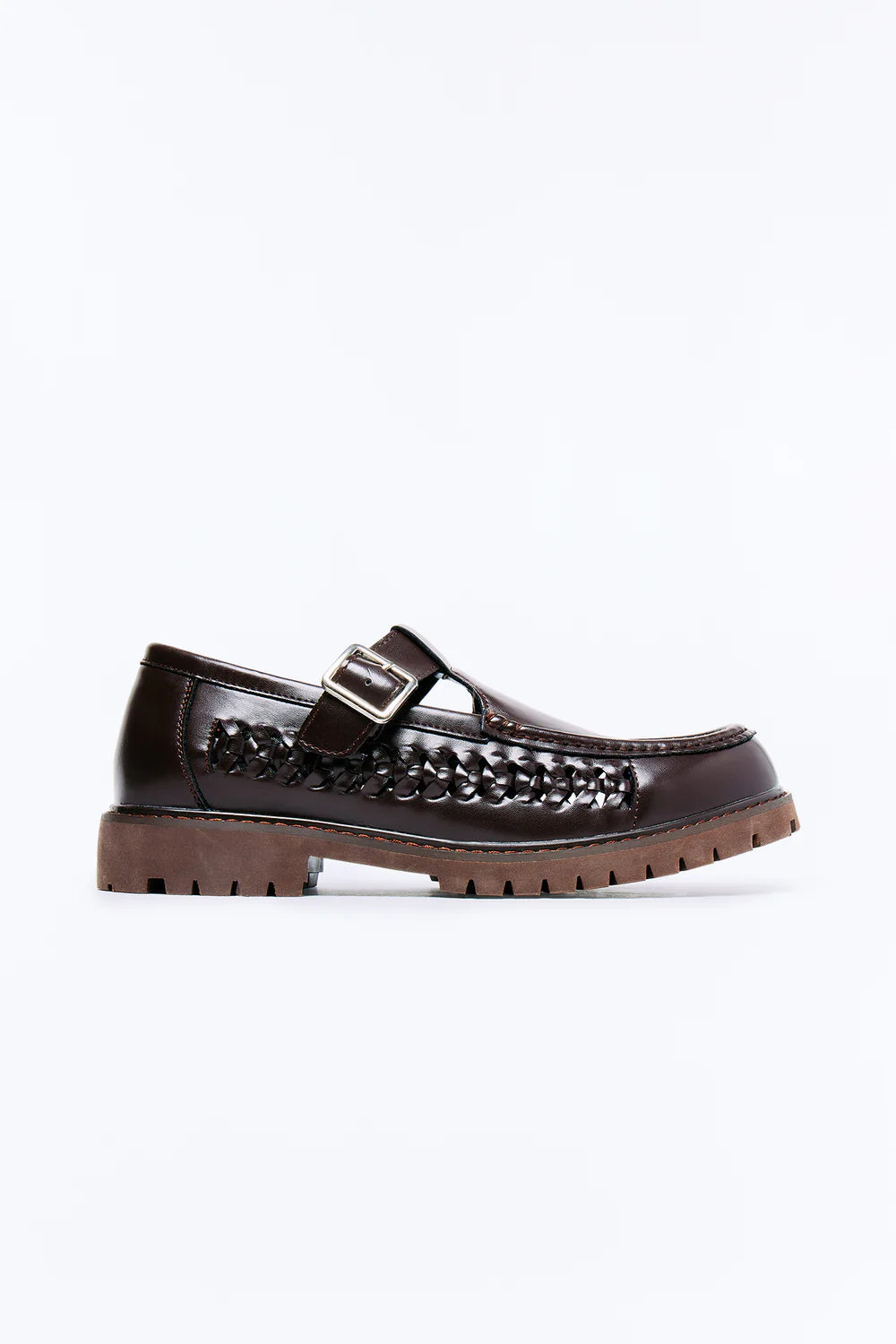 Fashion novaMEN-Chunky Woven Side Panel Mary Jane Shoes - Brown