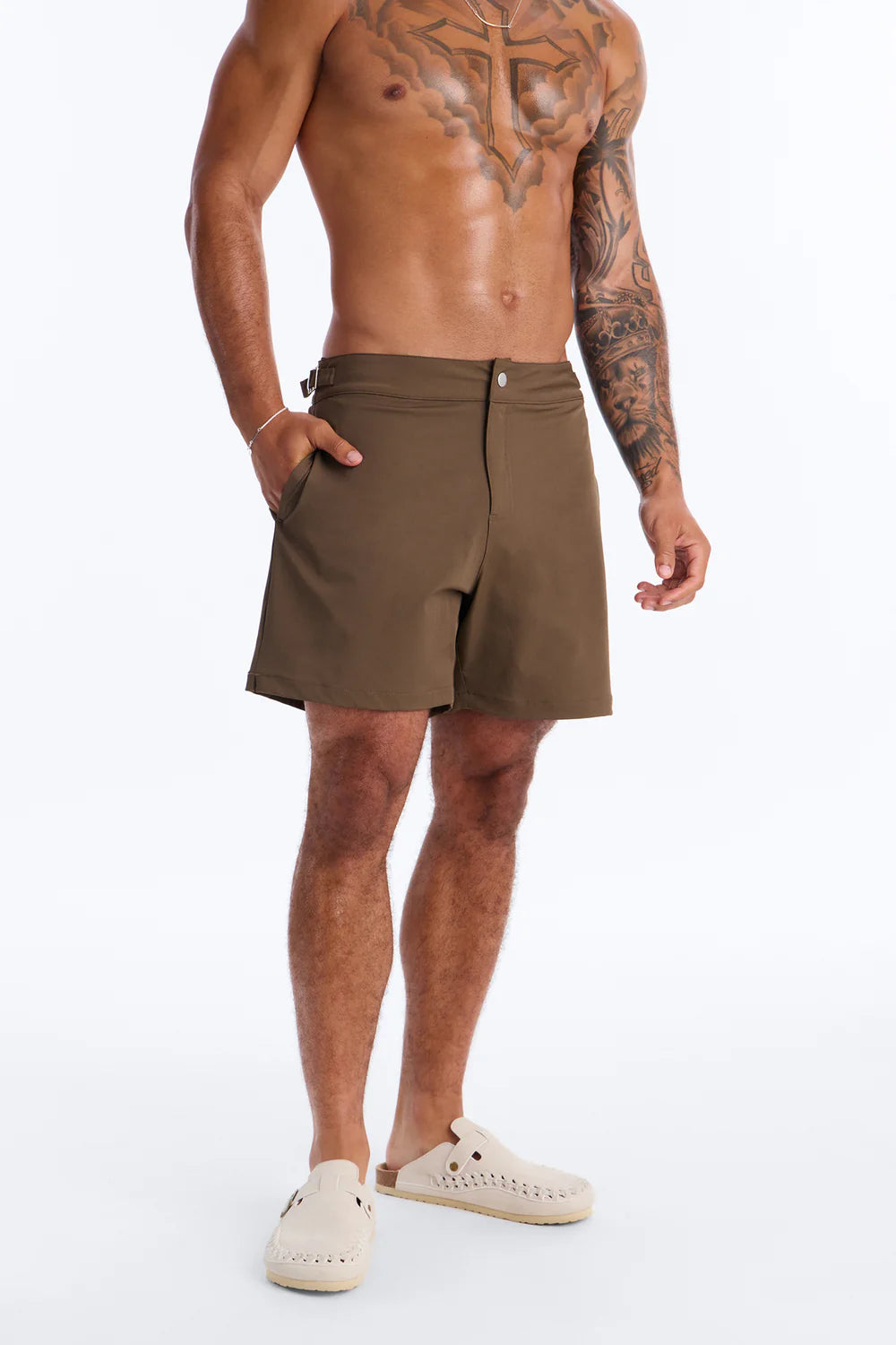 Fashion novaMEN-Elevated Stretch Trouser Swim Trunk 6″ - Brown