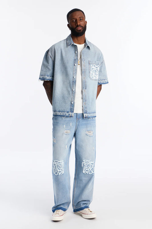 Fashion novaMEN-Relaxed cropped denim shirt