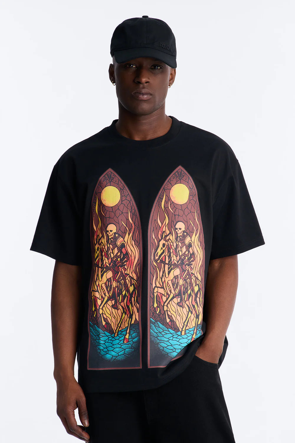 Fashion novaMEN-Skeleton Horsemen Oversized Short Sleeve Tee - Black