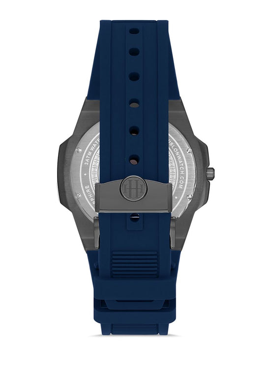Hislon Gun-Grey Sapphire Watch – Blue Rubber Strap