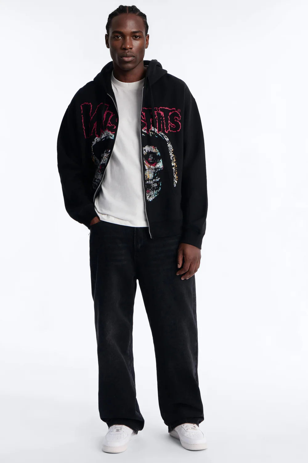 Fashion novaMEN-MIsfits Vintage Zip Hoodie - Black Wash