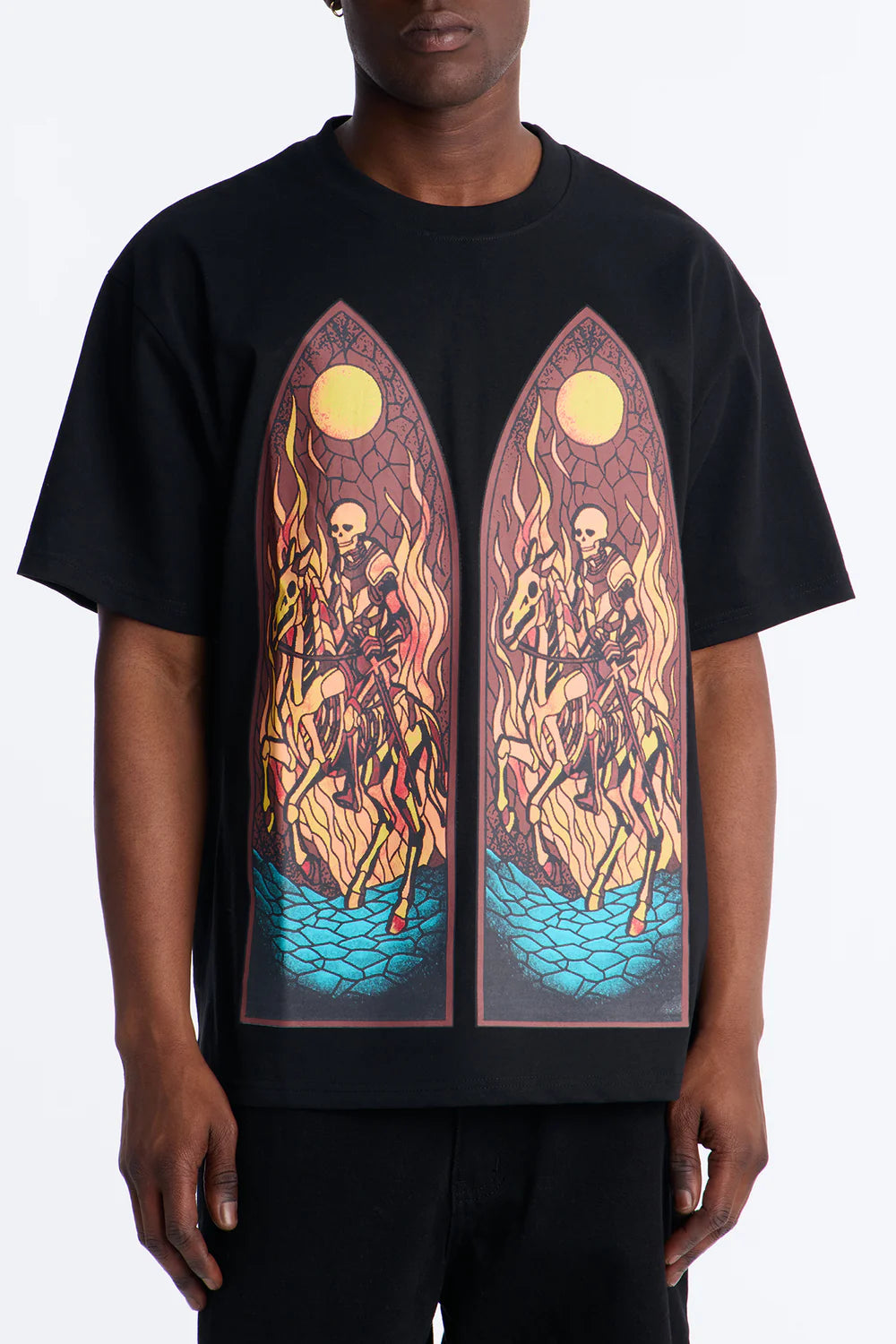 Fashion novaMEN-Skeleton Horsemen Oversized Short Sleeve Tee - Black