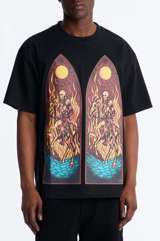 Fashion novaMEN-Skeleton Horsemen Oversized Short Sleeve Tee - Black