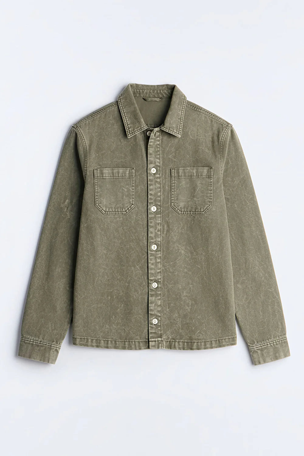 Fashion novaMEN- Washed Button Up Shirt - Green