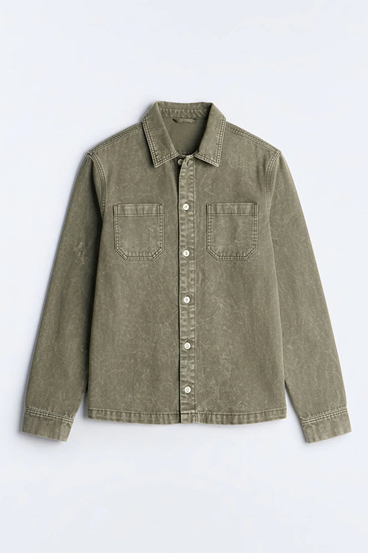 Fashion novaMEN- Washed Button Up Shirt - Green