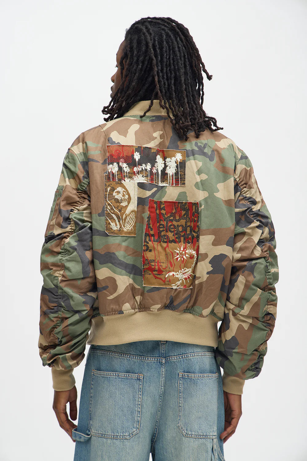 Fashion novaMEN- Oversized Padded Distressed Patched Bomber Jacket - Camouflage