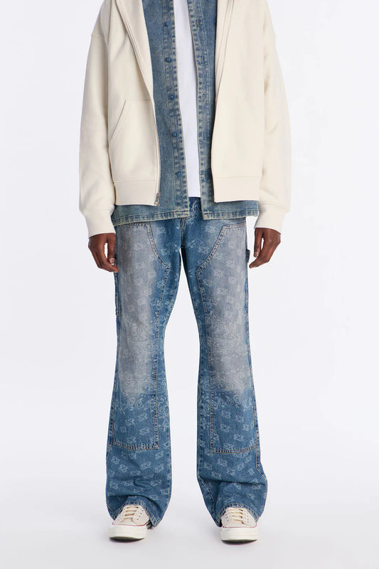 Fashion novaMEN- Stacked Slim Flare Carpenter Jean - Medium Blue Wash