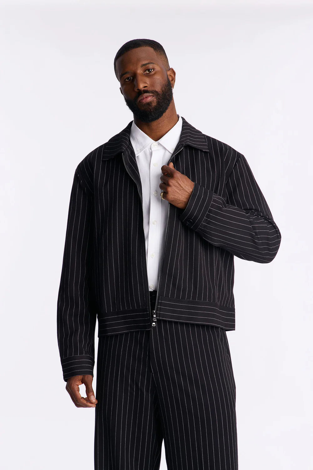 Fashion novaMEN-Straight Striped Jacket - Black