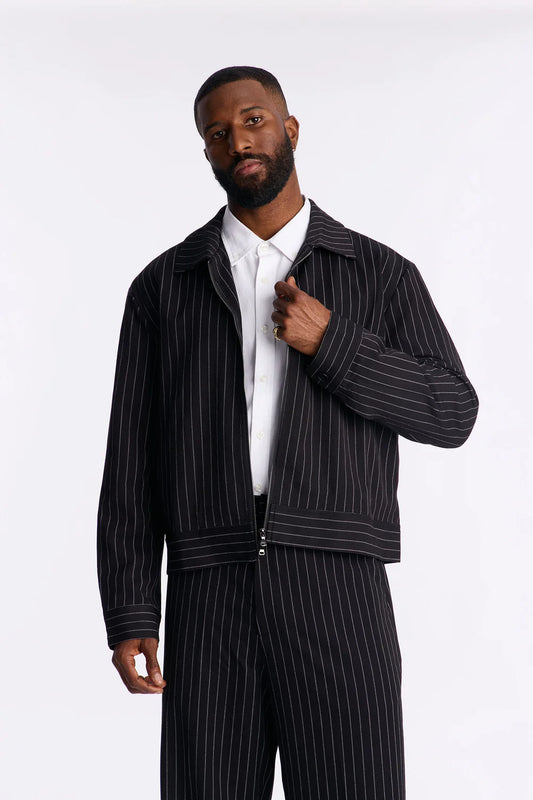 Fashion novaMEN-Straight Striped Jacket - Black