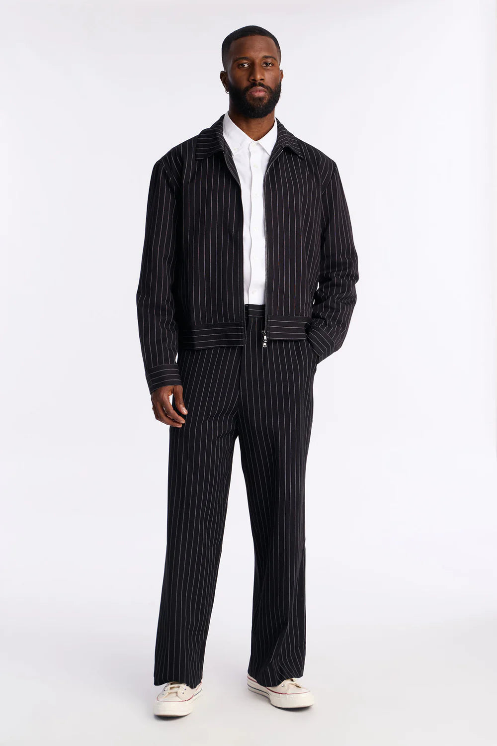 Fashion novaMEN-Straight Striped Jacket - Black