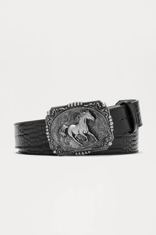 Fashion novaMEN-Buckle Up Western Belt - Black