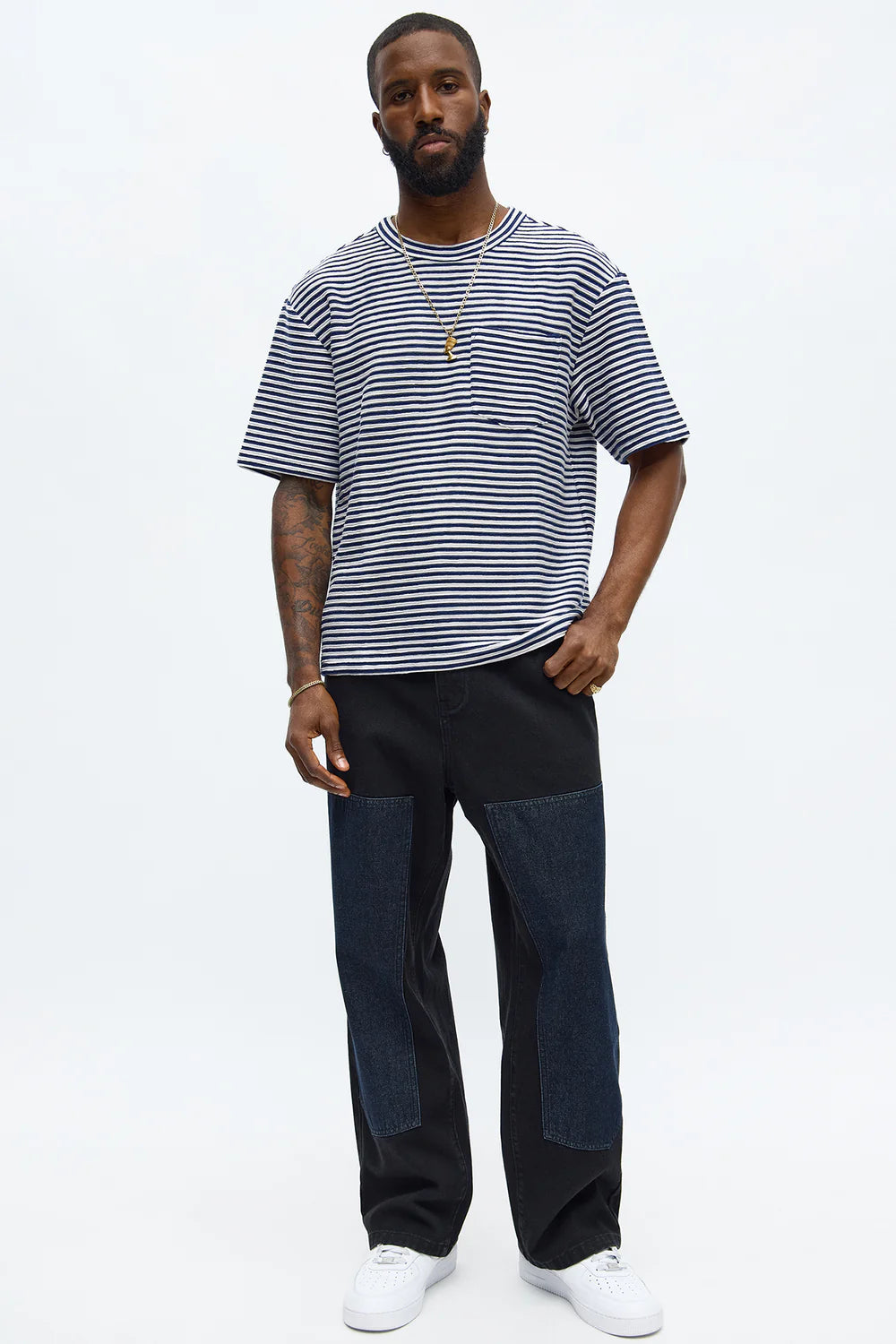Fashion novaMEN-Rib Textured Stripe Relaxed Tee