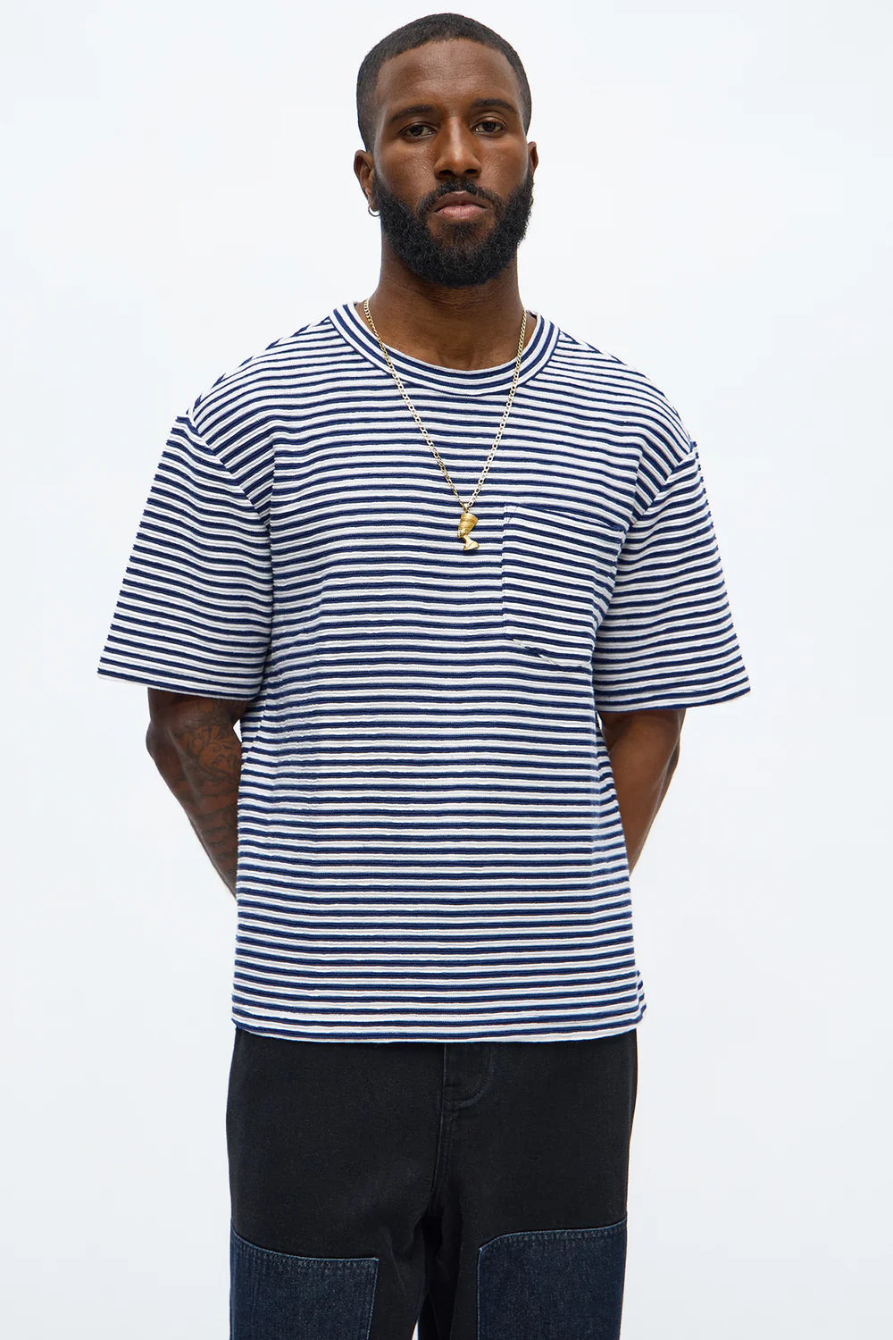 Fashion novaMEN-Rib Textured Stripe Relaxed Tee