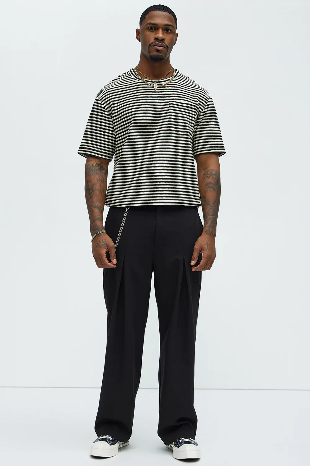 Fashion novaMEN-Rib Textured Stripe Relaxed Tee