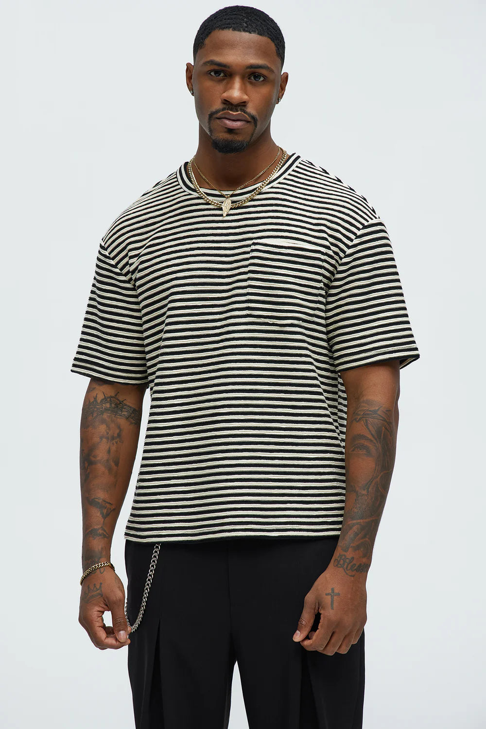 Fashion novaMEN-Rib Textured Stripe Relaxed Tee