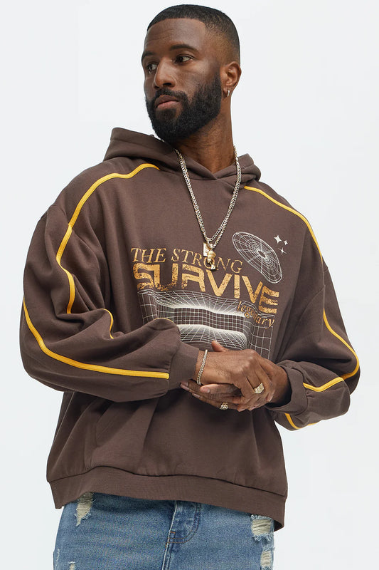 Fashion novaMEN-The Strong Survive Hoodie - Brown