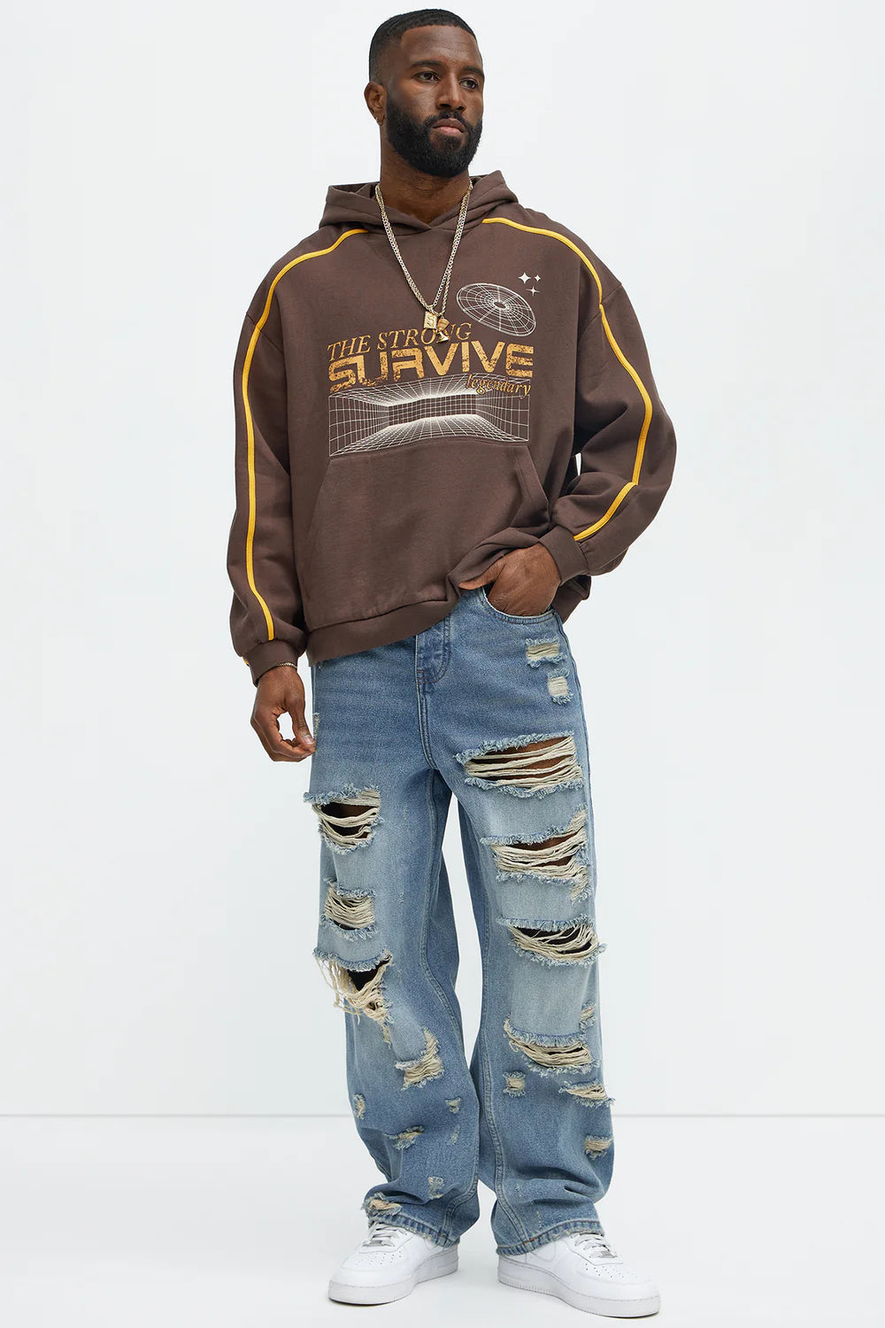 Fashion novaMEN-The Strong Survive Hoodie - Brown
