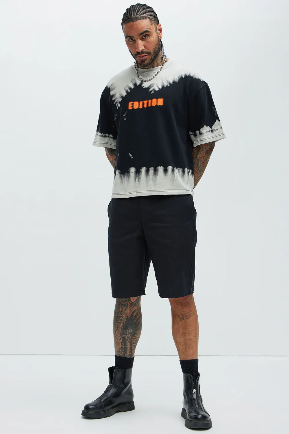 Fashion novaMEN-Blurred Edition Fleece Short Sleeve Tee - Black/combo